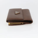 PRADA Compact Wallet Safiano leather Brown Gold Auth yk20082-4