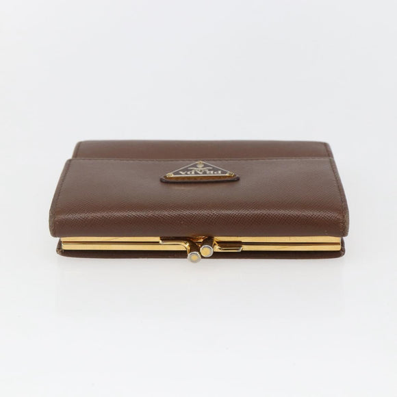 PRADA Compact Wallet Safiano leather Brown Gold Auth yk20082