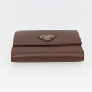 PRADA Compact Wallet Safiano leather Brown Gold Auth yk20082-7