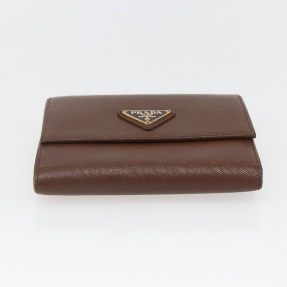 PRADA Compact Wallet Safiano leather Brown Gold Auth yk20082