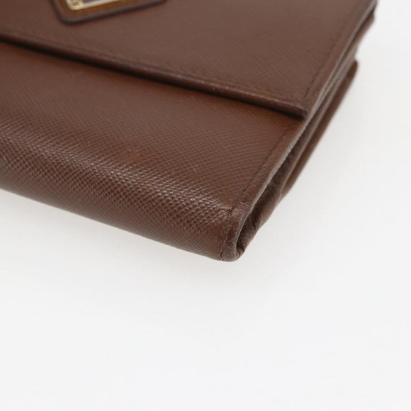 PRADA Compact Wallet Safiano leather Brown Gold Auth yk20082