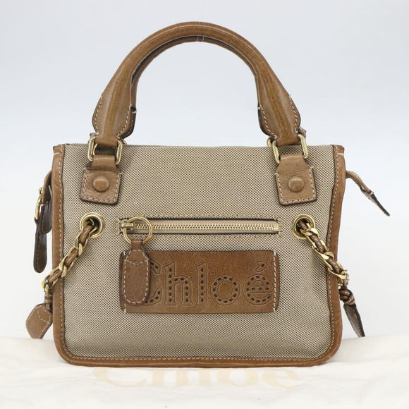 Chloe Harley Hand Bag Canvas Leather 2way Beige Gold Auth yk20085V
