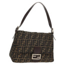 FENDI Zucca Canvas Mamma Baguette Shoulder Bag Black Brown Auth yk20092V-1