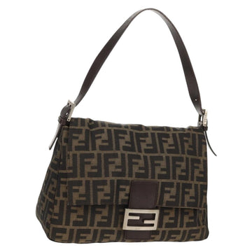 FENDI Zucca Canvas Mamma Baguette Shoulder Bag Black Brown Auth yk20092V
