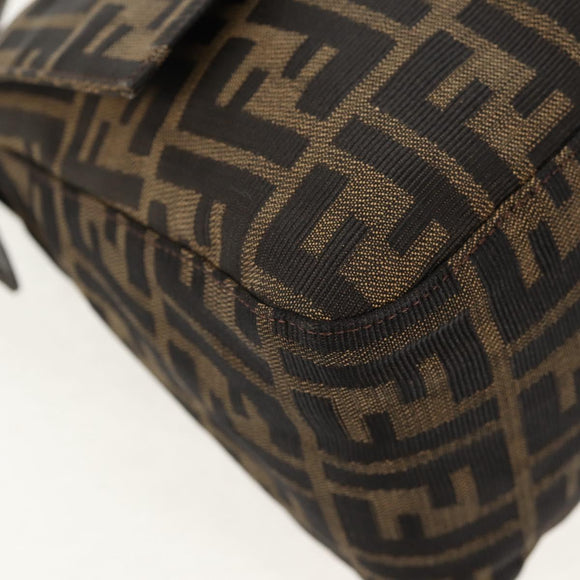 FENDI Zucca Canvas Mamma Baguette Shoulder Bag Black Brown Auth yk20092V