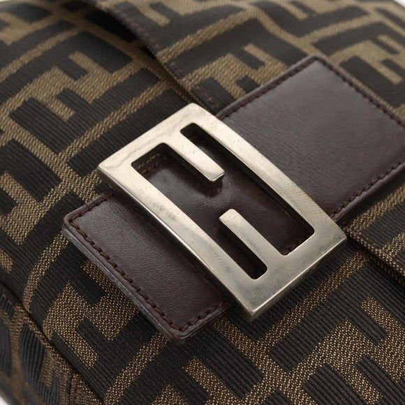FENDI Zucca Canvas Mamma Baguette Shoulder Bag Black Brown Auth yk20092V