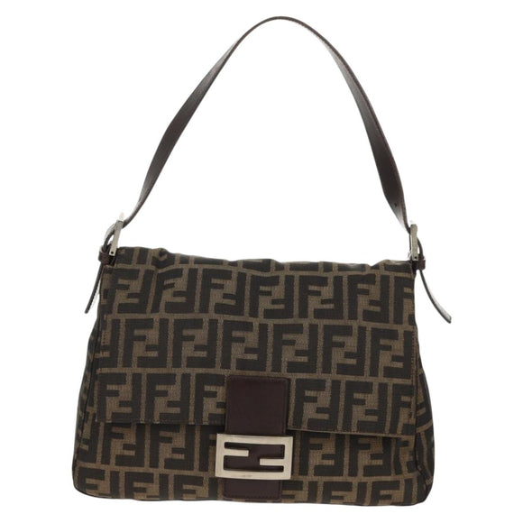 FENDI Zucca Canvas Mamma Baguette Shoulder Bag Black Brown Auth yk20092V