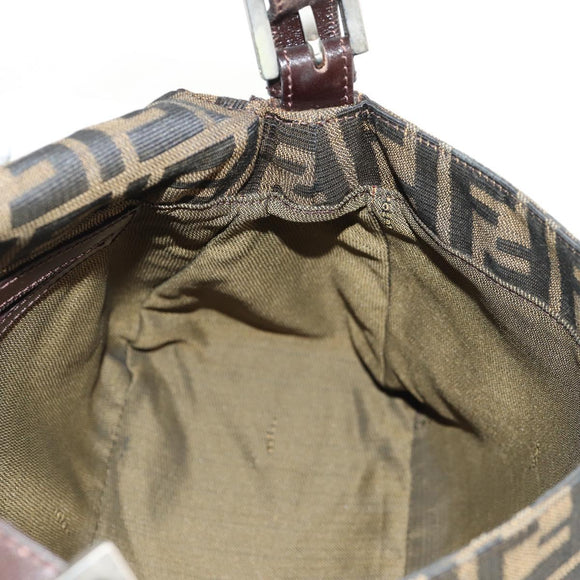FENDI Zucca Canvas Mamma Baguette Shoulder Bag Black Brown Auth yk20092V