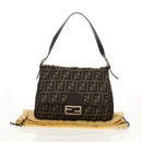 FENDI Zucca Canvas Mamma Baguette Shoulder Bag Black Brown Auth yk20092V-26