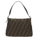FENDI Zucca Canvas Mamma Baguette Shoulder Bag Black Brown Auth yk20092V-3