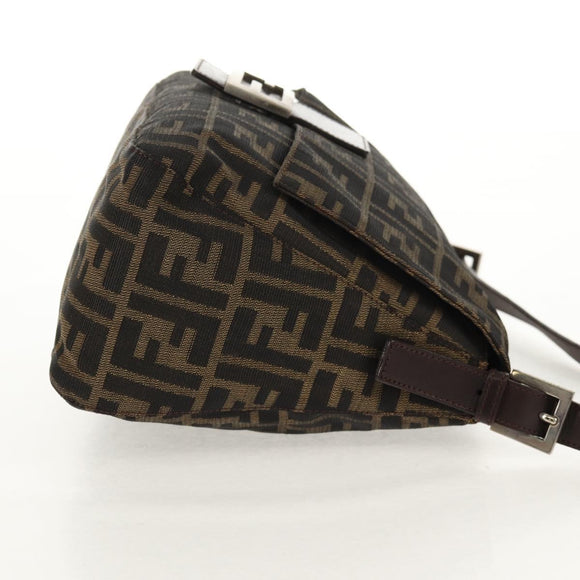 FENDI Zucca Canvas Mamma Baguette Shoulder Bag Black Brown Auth yk20092V