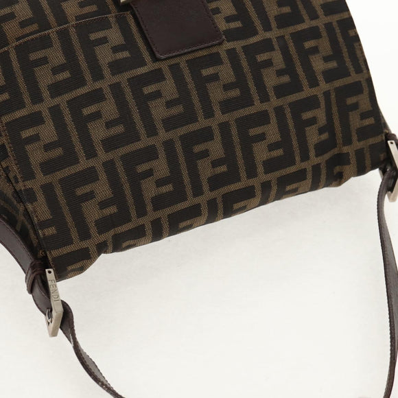 FENDI Zucca Canvas Mamma Baguette Shoulder Bag Black Brown Auth yk20092V