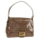 FENDI Zucchino Canvas Mamma Baguette Bag Enamel Beige Gold Auth yk20093V-1