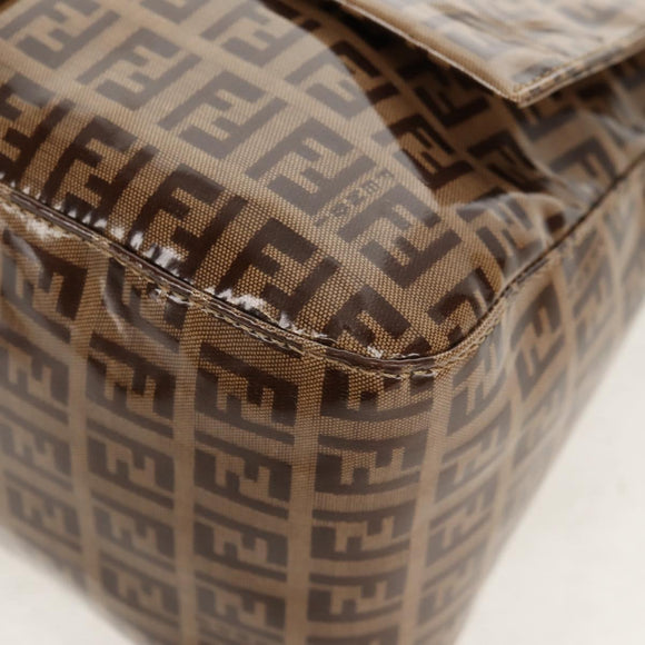 FENDI Zucchino Canvas Mamma Baguette Bag Enamel Beige Gold Auth yk20093V