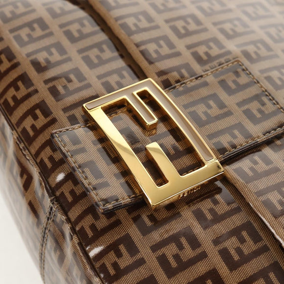 FENDI Zucchino Canvas Mamma Baguette Bag Enamel Beige Gold Auth yk20093V