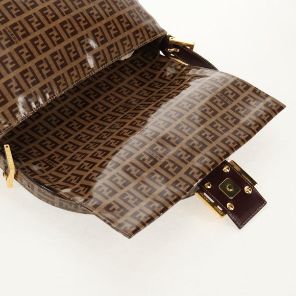 FENDI Zucchino Canvas Mamma Baguette Bag Enamel Beige Gold Auth yk20093V