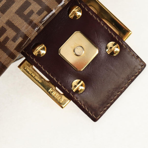 FENDI Zucchino Canvas Mamma Baguette Bag Enamel Beige Gold Auth yk20093V