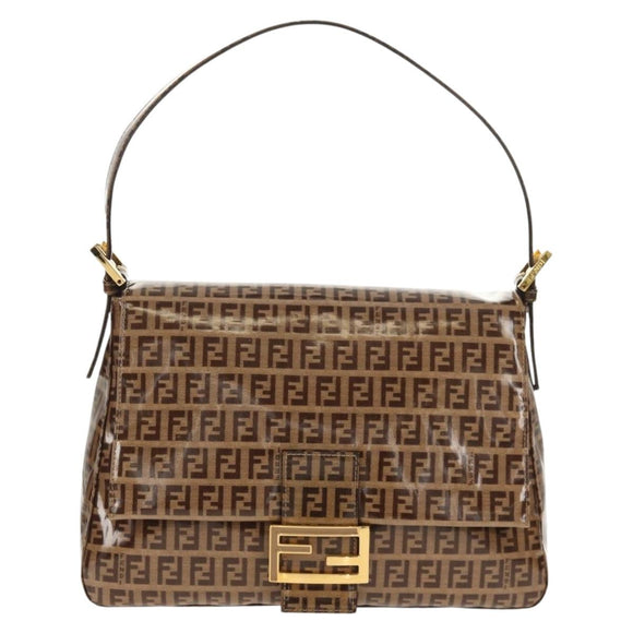 FENDI Zucchino Canvas Mamma Baguette Bag Enamel Beige Gold Auth yk20093V