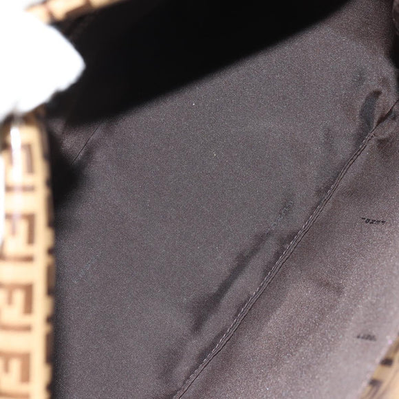 FENDI Zucchino Canvas Mamma Baguette Bag Enamel Beige Gold Auth yk20093V