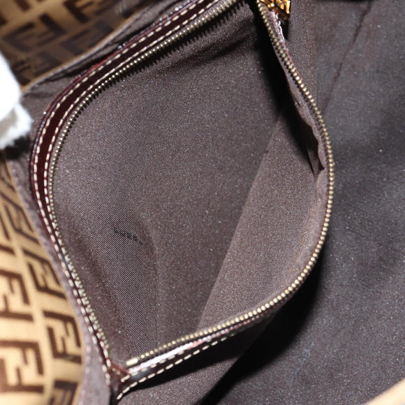 FENDI Zucchino Canvas Mamma Baguette Bag Enamel Beige Gold Auth yk20093V