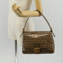 FENDI Zucchino Canvas Mamma Baguette Bag Enamel Beige Gold Auth yk20093V-26