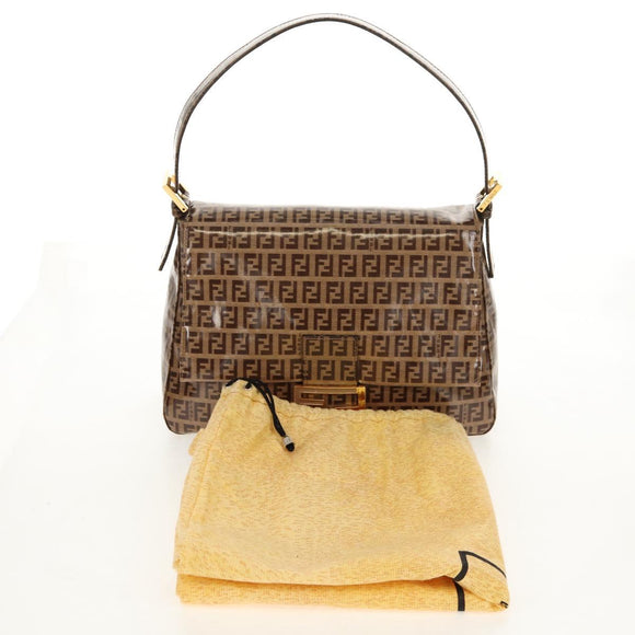 FENDI Zucchino Canvas Mamma Baguette Bag Enamel Beige Gold Auth yk20093V