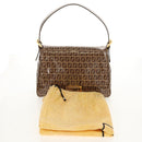 FENDI Zucchino Canvas Mamma Baguette Bag Enamel Beige Gold Auth yk20093V-12