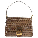 FENDI Zucchino Canvas Mamma Baguette Bag Enamel Beige Gold Auth yk20093V-13