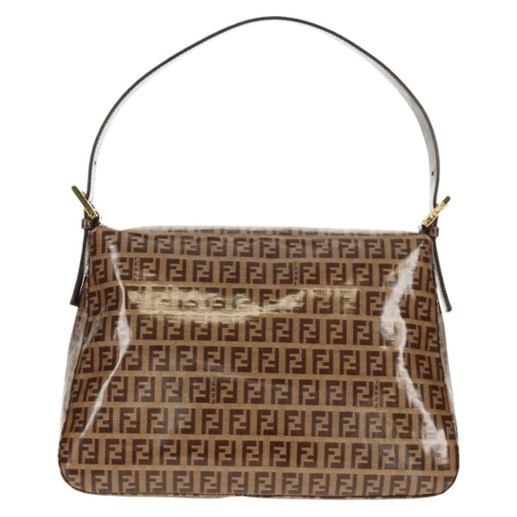 FENDI Zucchino Canvas Mamma Baguette Bag Enamel Beige Gold Auth yk20093V