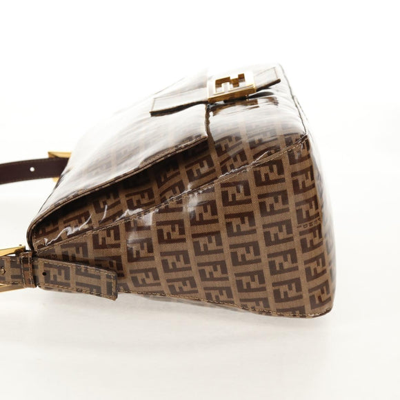 FENDI Zucchino Canvas Mamma Baguette Bag Enamel Beige Gold Auth yk20093V