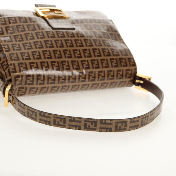 FENDI Zucchino Canvas Mamma Baguette Bag Enamel Beige Gold Auth yk20093V