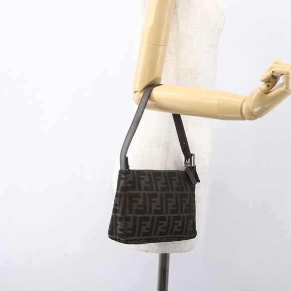 FENDI Zucca Canvas Hand Bag Black Brown Auth yk20095