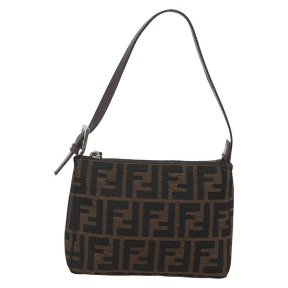 FENDI Zucca Canvas Hand Bag Black Brown Auth yk20095