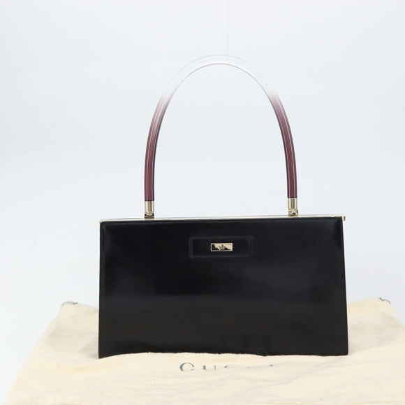GUCCI Hand Bag Leather Black Gold Auth yk20107A