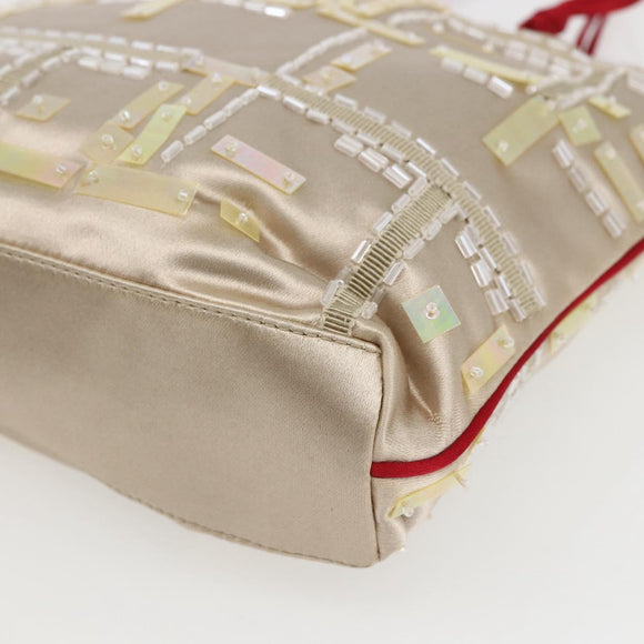 PRADA beads Hand Bag Satin Beige Red Auth yk20108V