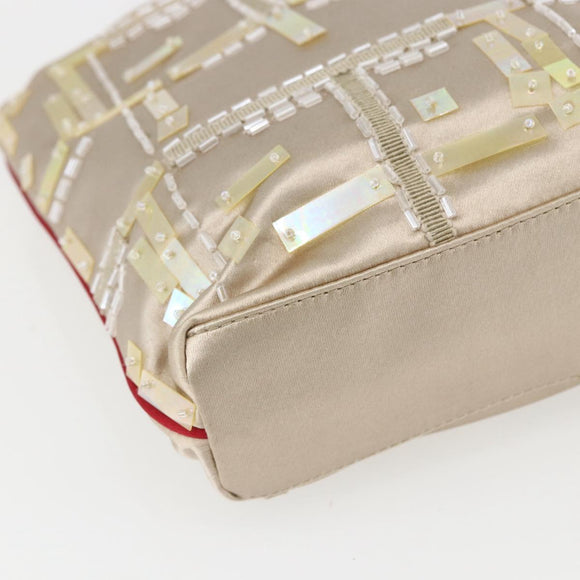 PRADA beads Hand Bag Satin Beige Red Auth yk20108V