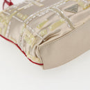 PRADA beads Hand Bag Satin Beige Red Auth yk20108V-16