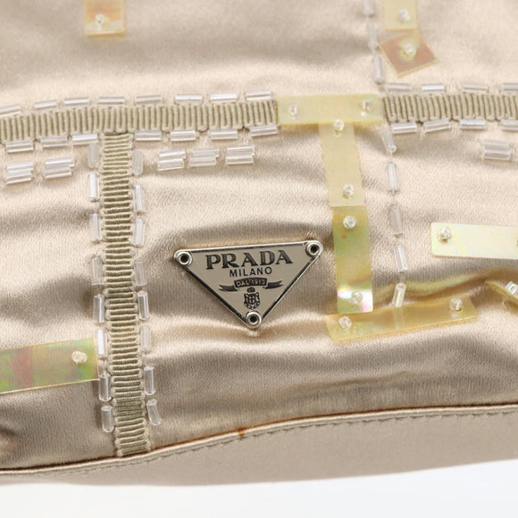 PRADA beads Hand Bag Satin Beige Red Auth yk20108V