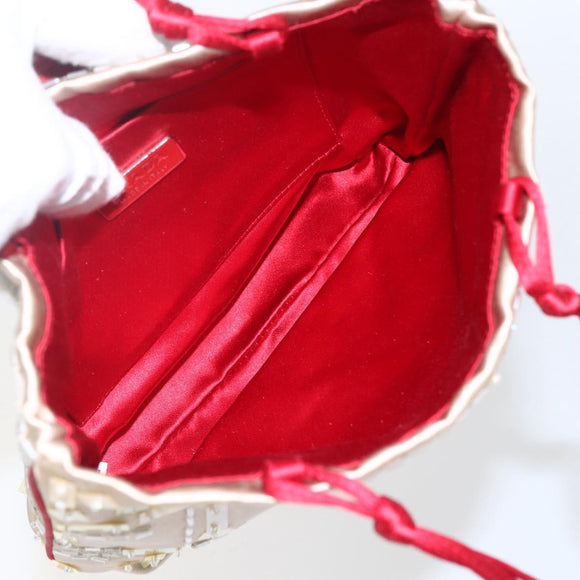 PRADA beads Hand Bag Satin Beige Red Auth yk20108V