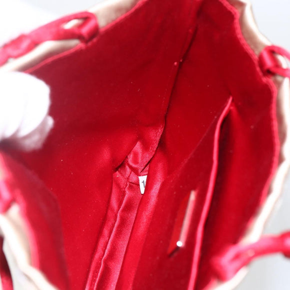 PRADA beads Hand Bag Satin Beige Red Auth yk20108V