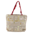 PRADA beads Hand Bag Satin Beige Red Auth yk20108V-13