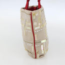 PRADA beads Hand Bag Satin Beige Red Auth yk20108V-4