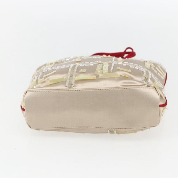PRADA beads Hand Bag Satin Beige Red Auth yk20108V