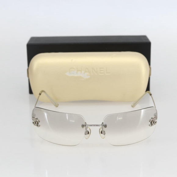 CHANEL COCO Mark Sunglasses metal Silver CC Auth yk20112V