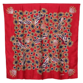 CHANEL Scarf Silk Red CC Auth yk20114