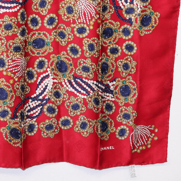 CHANEL Scarf Silk Red CC Auth yk20114