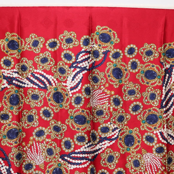 CHANEL Scarf Silk Red CC Auth yk20114