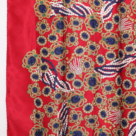 CHANEL Scarf Silk Red CC Auth yk20114