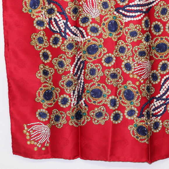 CHANEL Scarf Silk Red CC Auth yk20114