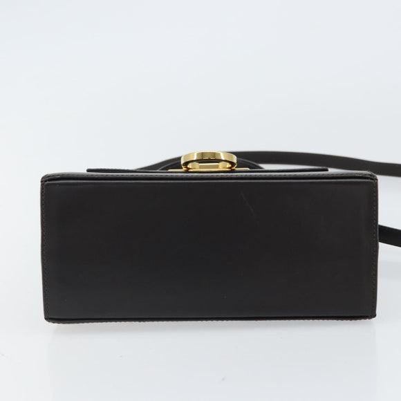 Salvatore Ferragamo Gancini Hand Bag Leather 2way Dark Brown Gold Auth yk20123